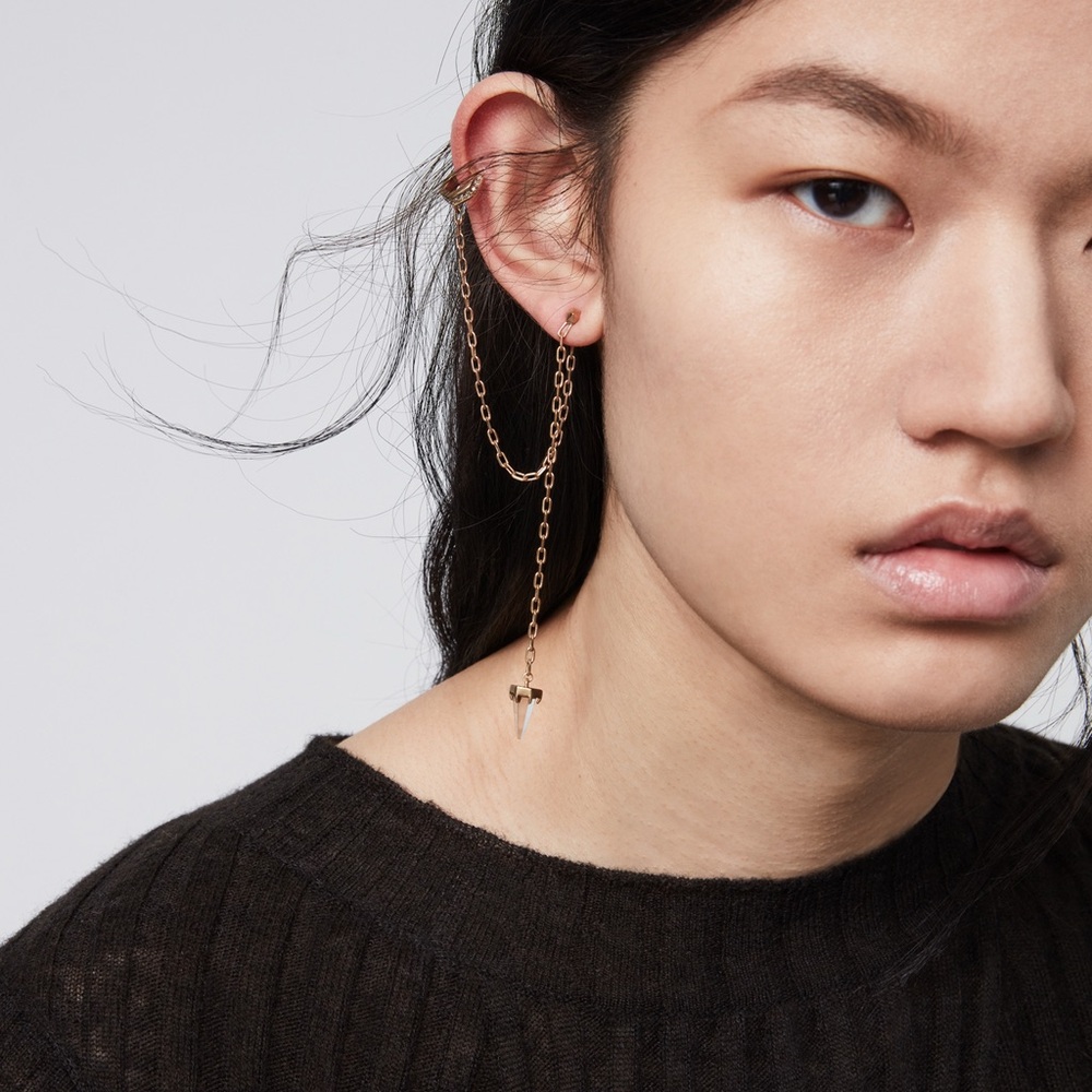 AllSaints Gold Chain Earrings with Crystal Accents